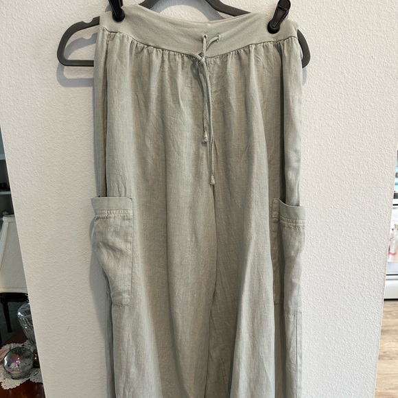 Flax Pants - Flax pale aqua linen cropped wide leg pants